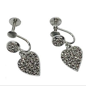 MASHA Navajo sterling silver marcasite heart screw back earrings southwest